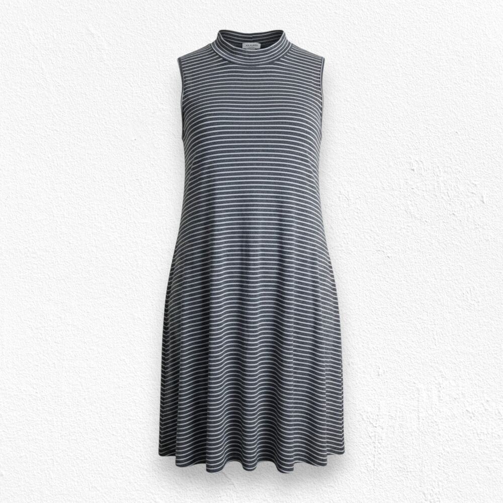 Y2K Gray White Striped Turtleneck Sleeveless Tunic Shirt Mini Dress Size Medium